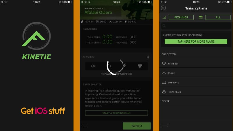 Screenshot of Kinetic Fit cycling app