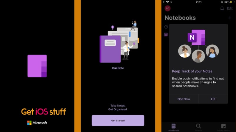 Screenshot of Microsoft OneNote app for iPhone
