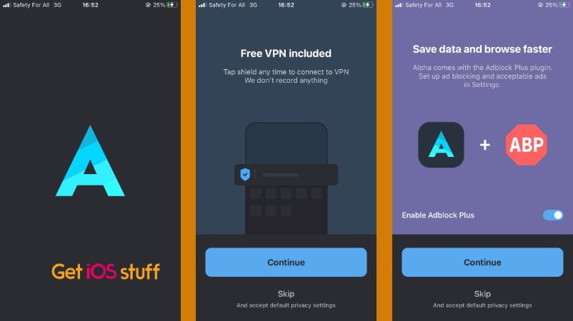 Screenshot of Aloha Browser- private VPN app for iPhone iPad