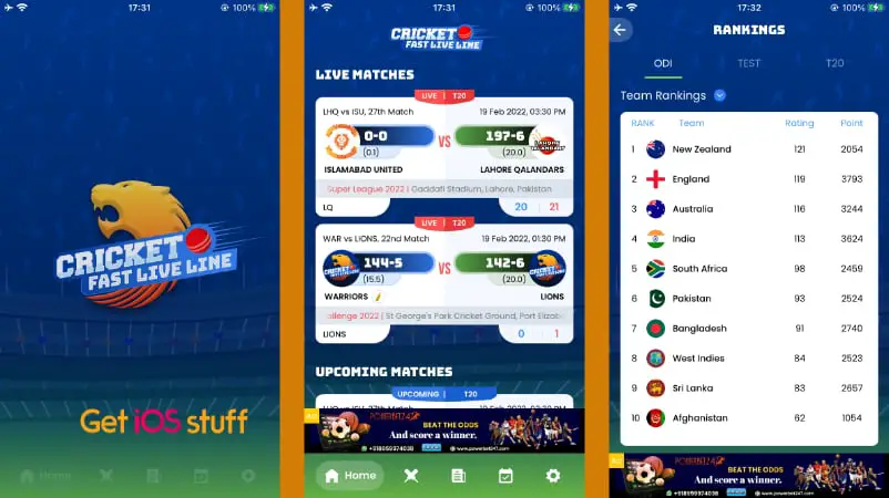 Screenshot of Cricket Fast Live Line app