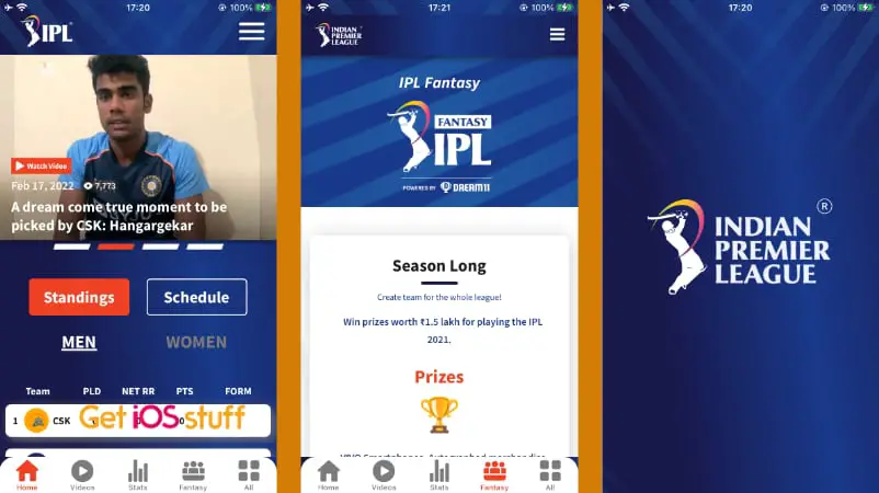 Screenshot of The official IPL app for iOS