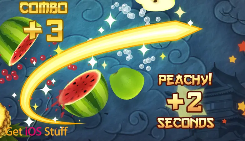 Screenshot of Fruit Ninja fun game for iOS